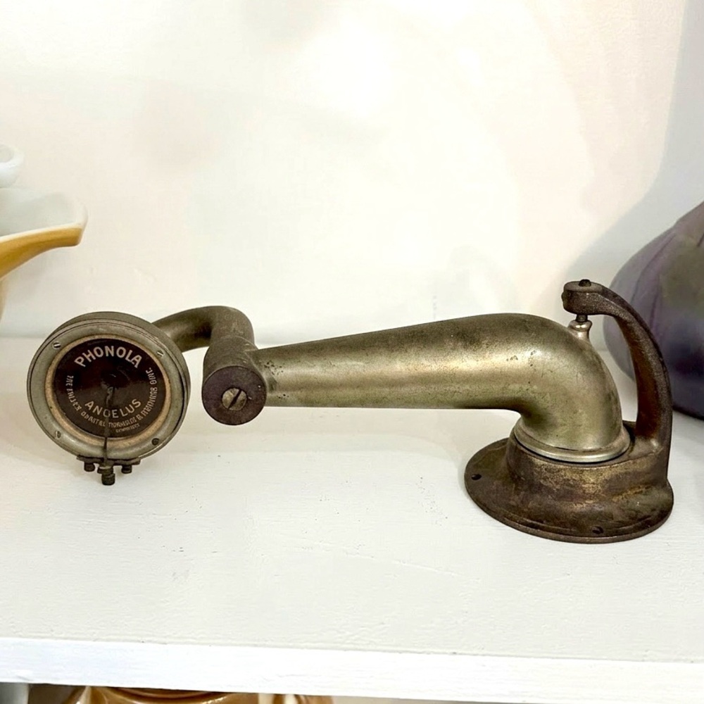 Antique Brass & Cast Iron Phonola Angelus Tonearm Assembly For A Phonograph